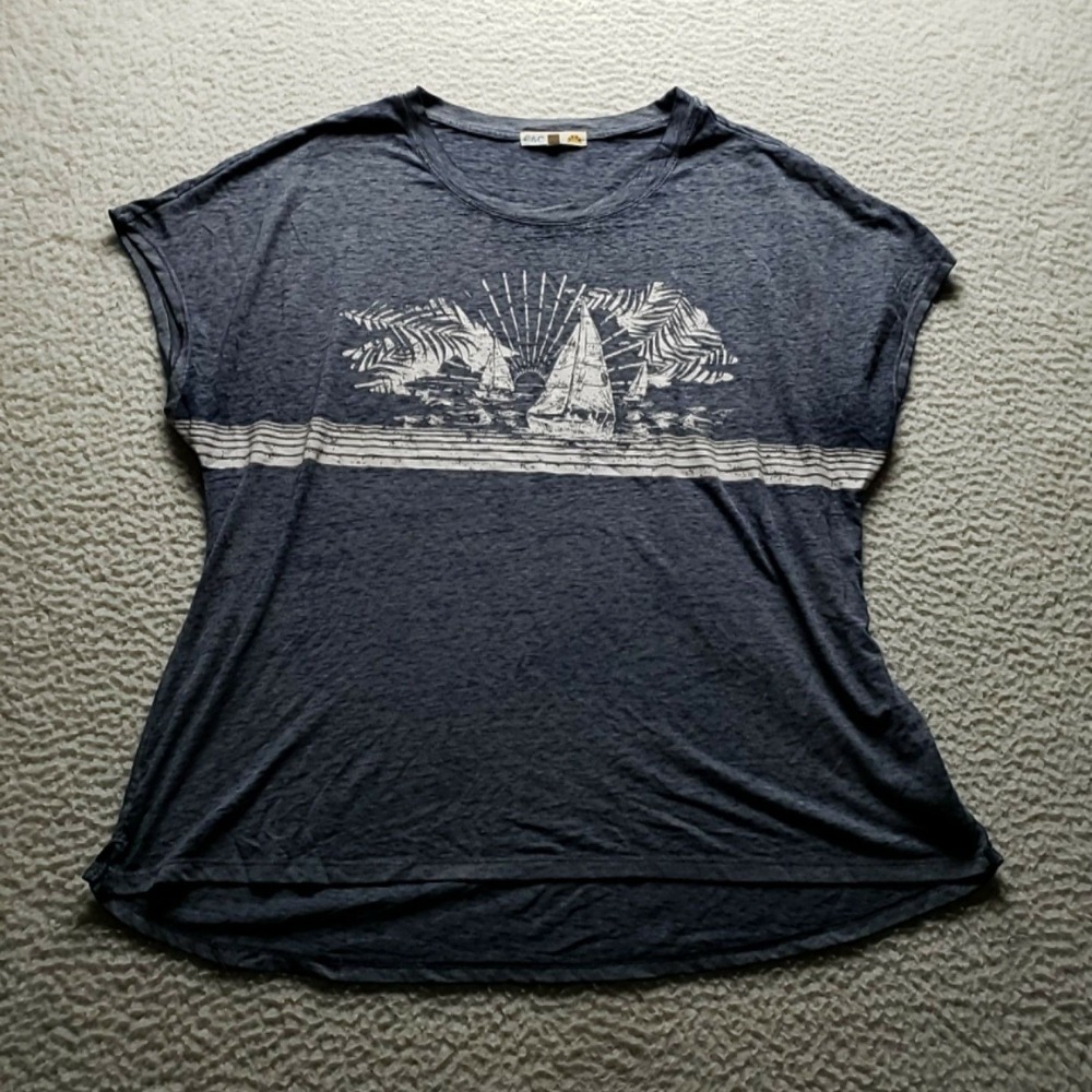 C&C California Shirt Womens XL Blue Stripe Scoop Neck Nautical Graphic T Shirt